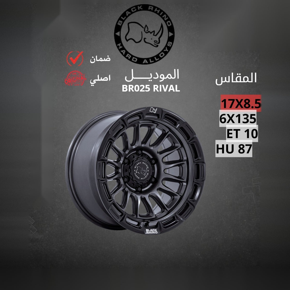 جنط Black Rhino BR025 Rival 17x8.5 6x135 ET10 CB87 Gunmetal Black Ring
